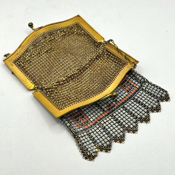 Vintage Mesh Flapper Purse Whiting & Davis Co Metal Chainmail Bag Fringe Design - Picture 6 of 6